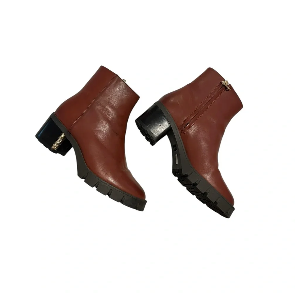 Coach Chrissy Lug Sole Booties Ankle Boots Red Mocha Size 7 - Picture 3 of 12